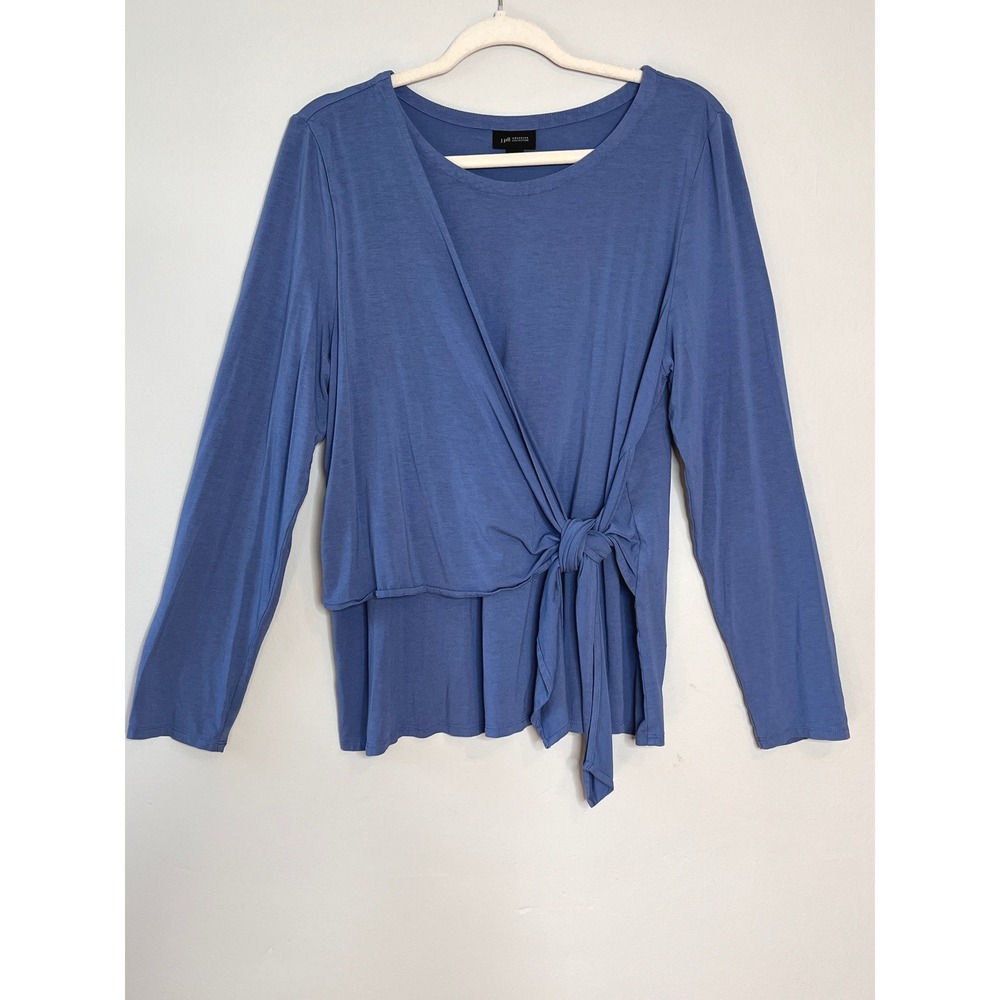 J Jill Wearever Collection Wrap Tie Top Long Sleeve Womens L Blue Casual Mature